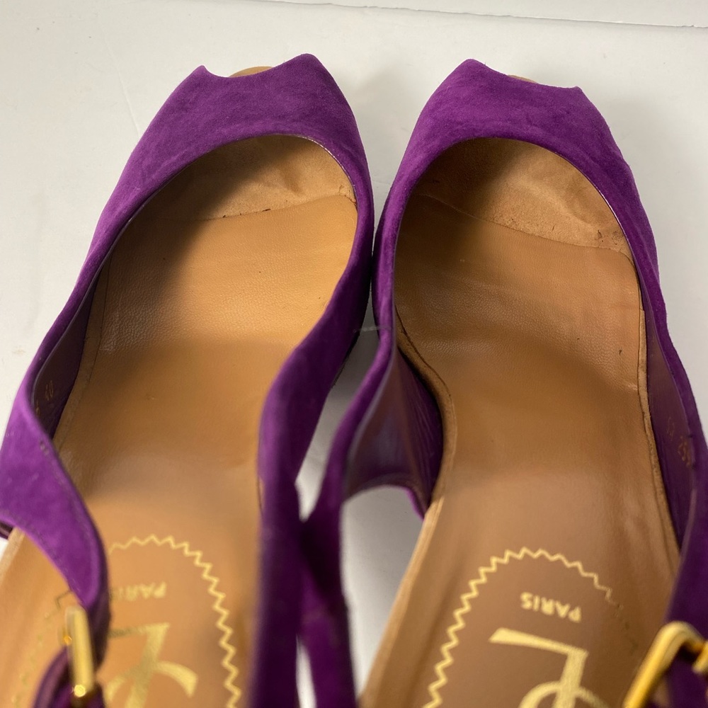 YSL Yves Saint Laurent Suede Pumps Sandals Heels slingback purple 40 - Picture 7 of 11